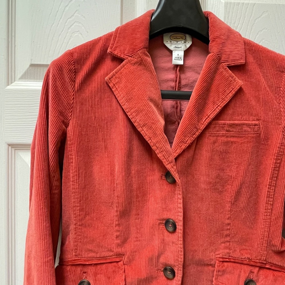 Vintage Talbots Petite Women's 6P Coral Stretch Corduroy Jacket Pockets